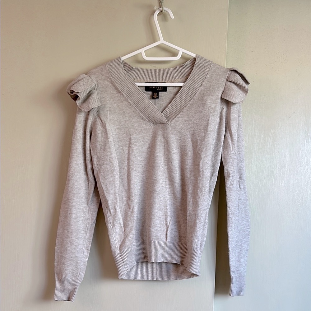 TRUTH by Republic Neutral V-Neck Sweater with Shoulder Details